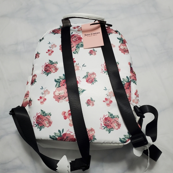 New-Juicy Couture White/Red Roses Floral Backpack - Picture 3 of 7